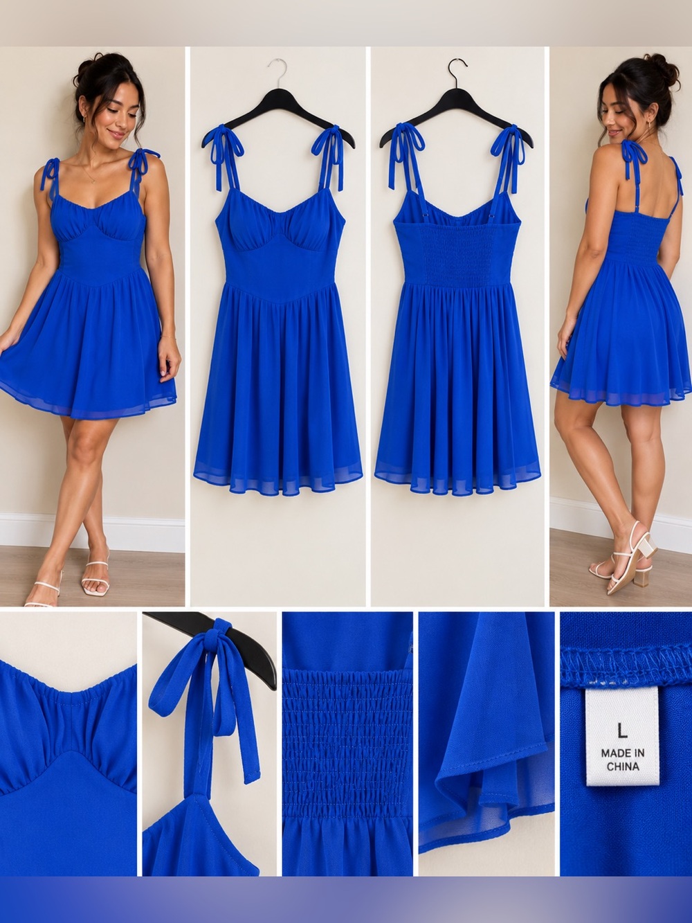 Royal Blue Tie Shoulder Fit & Flare Mini Sundress